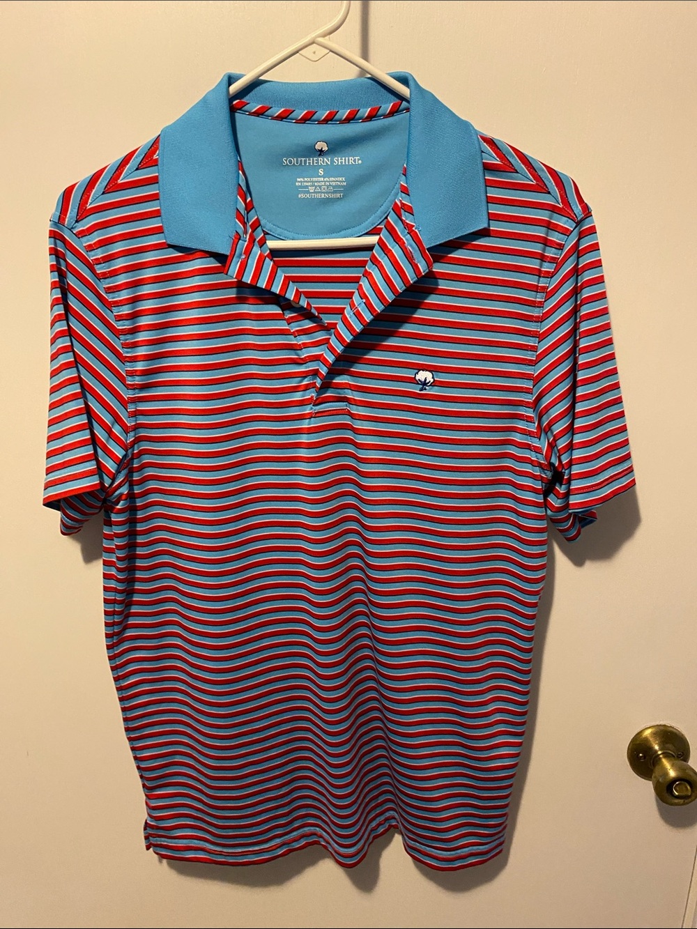 The Southern Shirt Company Aqua Collar Red & Blue Stripe Polo